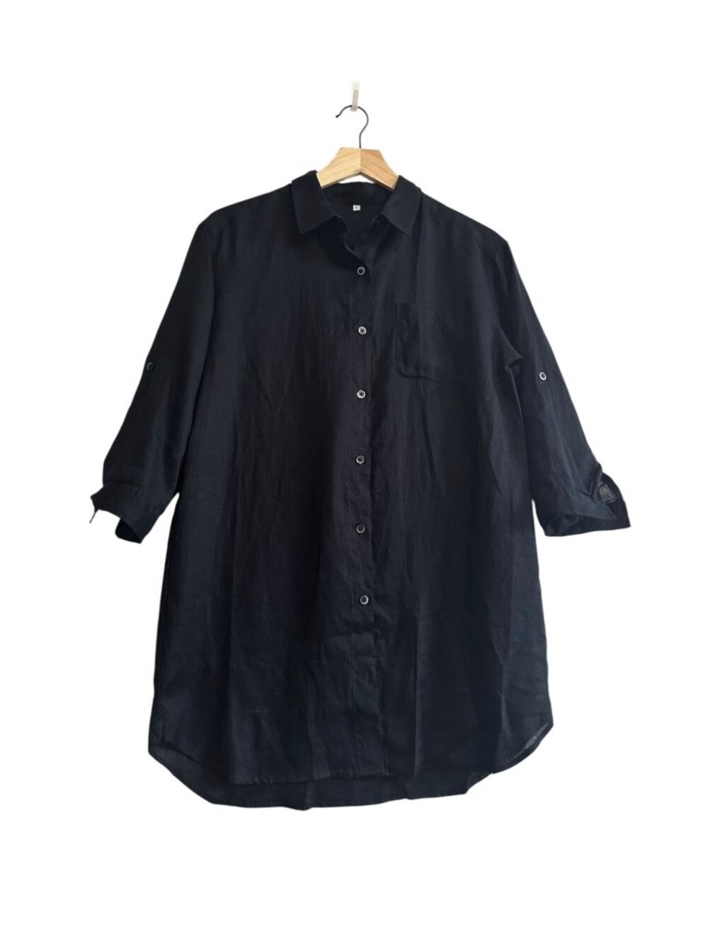 MUJI Linen Navy Blue Tunic Shirt –Size M, 3/4 Roll Up Sleeve